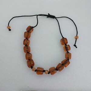 Chunky Amber Glass Color Necklace With Adjustable Black Cord